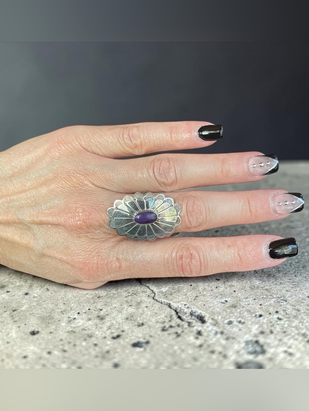 Vintage Southwestern Sugilite Sterling Silver Statement Ring Size 5.5